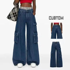 Custom Logo Professional Denim Wholesaler Spring 2025 Women's New Casual Fashion Hip Hop Baggy Cargo Jeans Custom Trademark logo