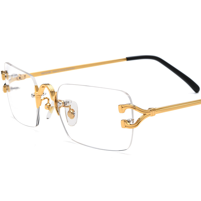 Rimless Alloy Square Optical Glasses - Gold - MCROONS