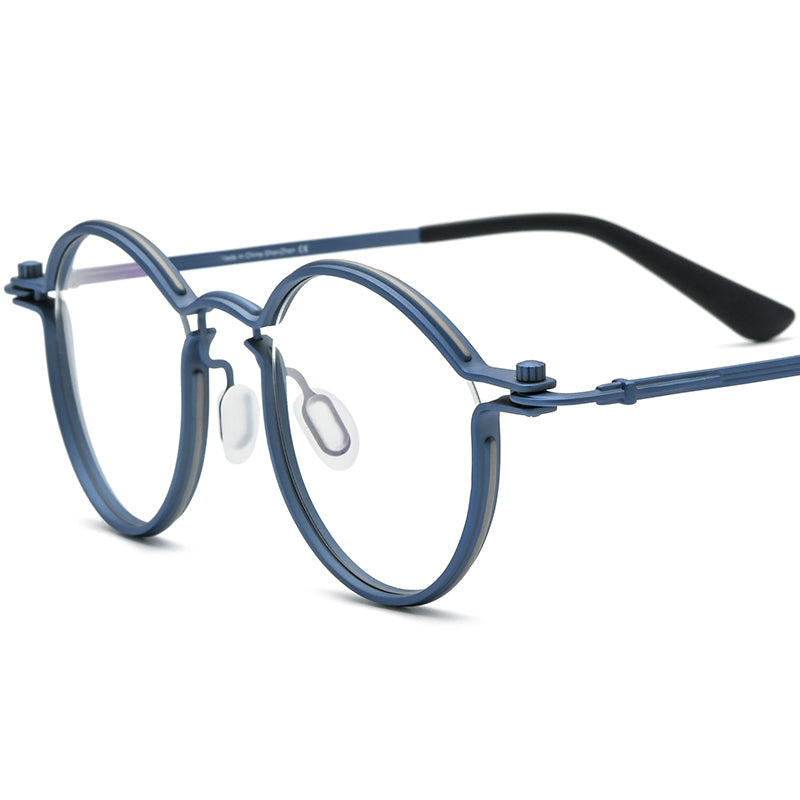 Retro Pure Titanium Round Optical Glasses - Dark Blue - MCROONS