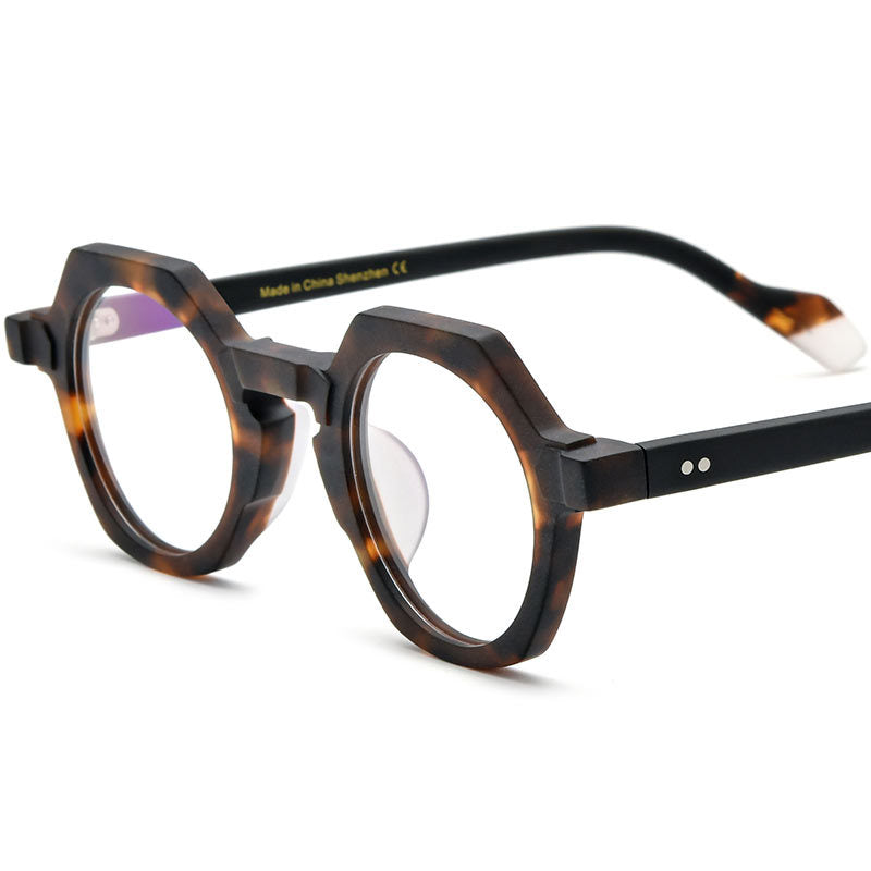 Retro Octagon Acetate Optical Glasses Frame - Leopard - MCROONS