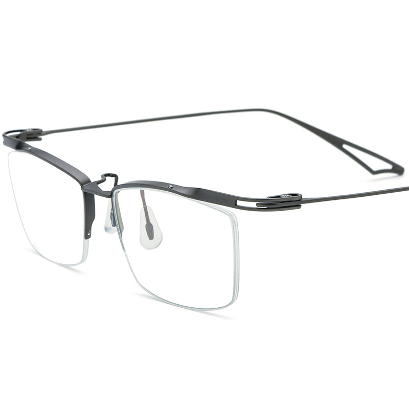Half-Rim Square Titanium Optical Glasses Frame Lightweight - Grey - MCROONS