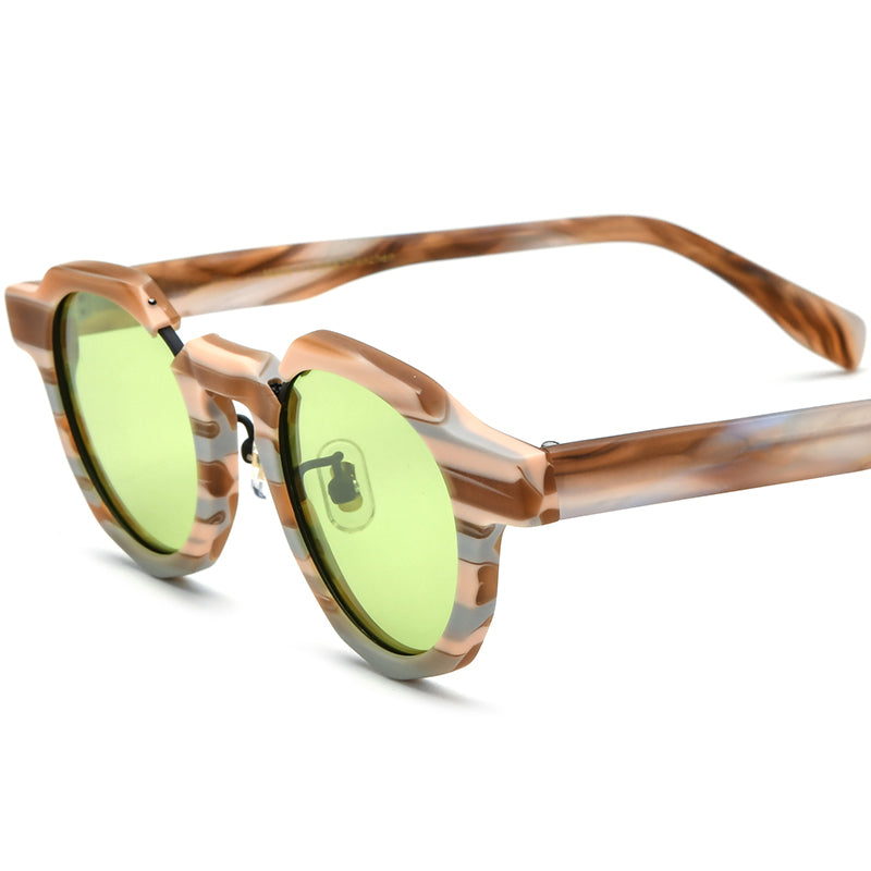 Matte Acetate Cat Eye Polarized Sunglasses Mirrored - Brown Stripe Green Lens - MCROONS