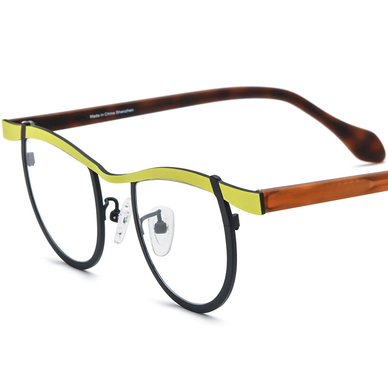 Acetate Titanium Cat Eye Optical Glasses Frame Vintage - MCROONS - Yellow Gray