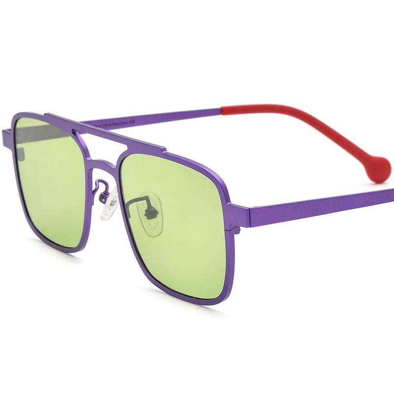 Retro Classic Titanium Pilot Sunglasses - Purple Green Lens - MCROONS