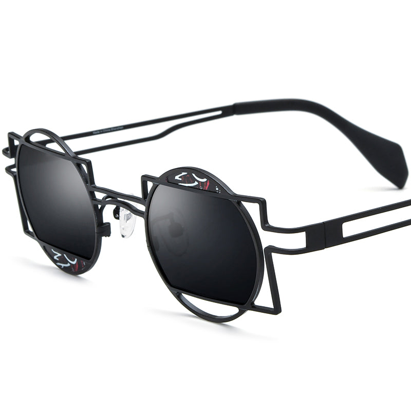 Retro Geometric Titanium Polarized Sunglasses UV400 - MCROONS - Black Gray Lens