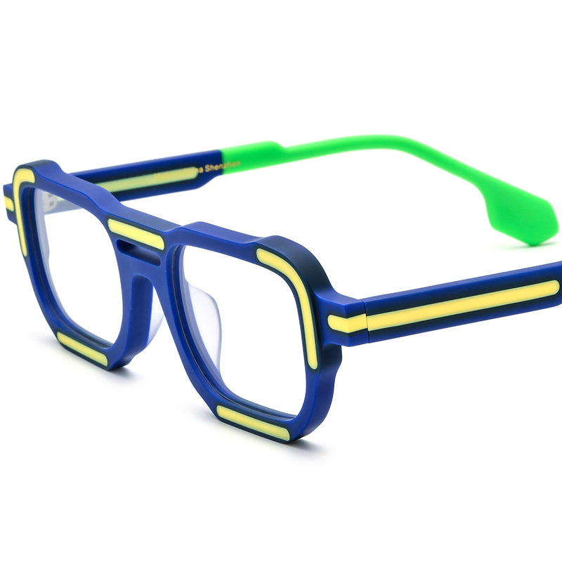 Retro Multicolour Matte Acetate Optical Glasses Frame - Matte Blue Yellow - MCROONS