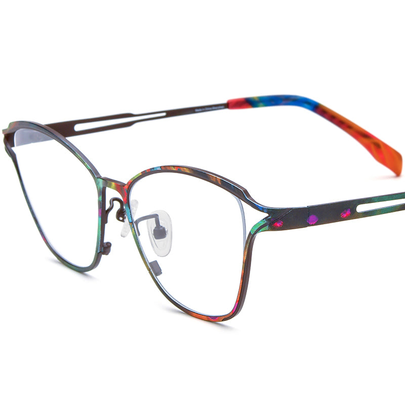 Titanium Cat Eye Optical Glasses Frame Print Design - MCROONS - Dark Brown