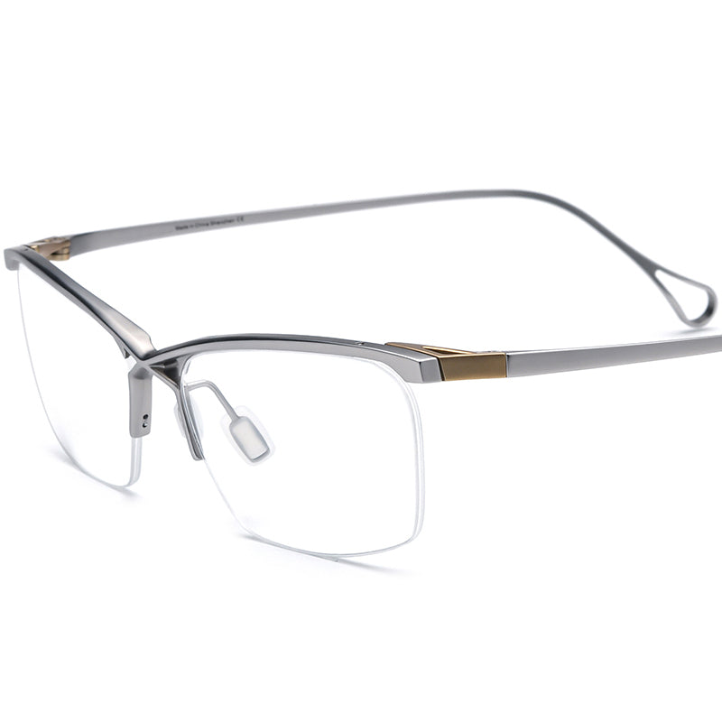 Square Titanium Optical Glasses Frame Half-Rim - Silver - MCROONS