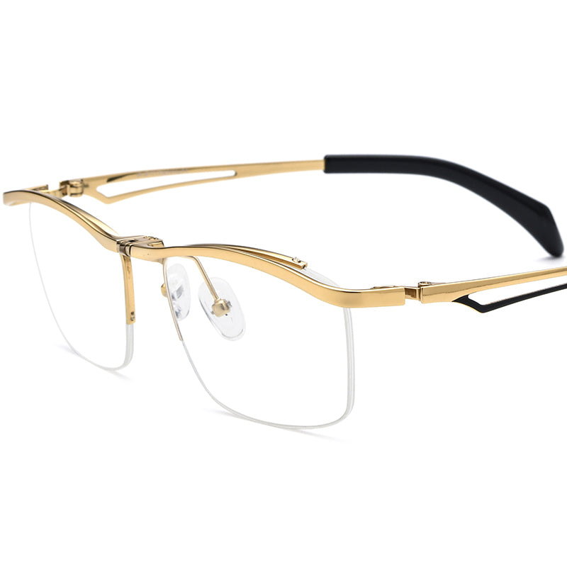 Designer Titanium Semi-Rimless Square Glasses - Gold - MCROONS