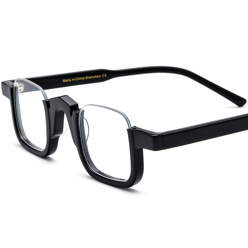 Retro Semi-Rimless Square Optical Glasses Frame - Black - MCROONS