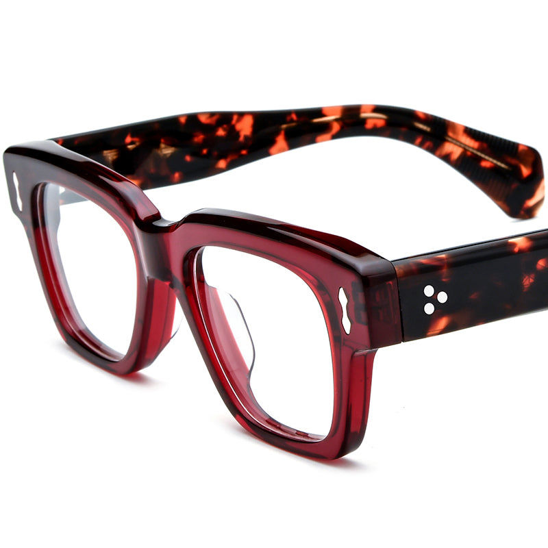 Bold Oversized Square Acetate Optical Glasses Frame - Red - MCROONS