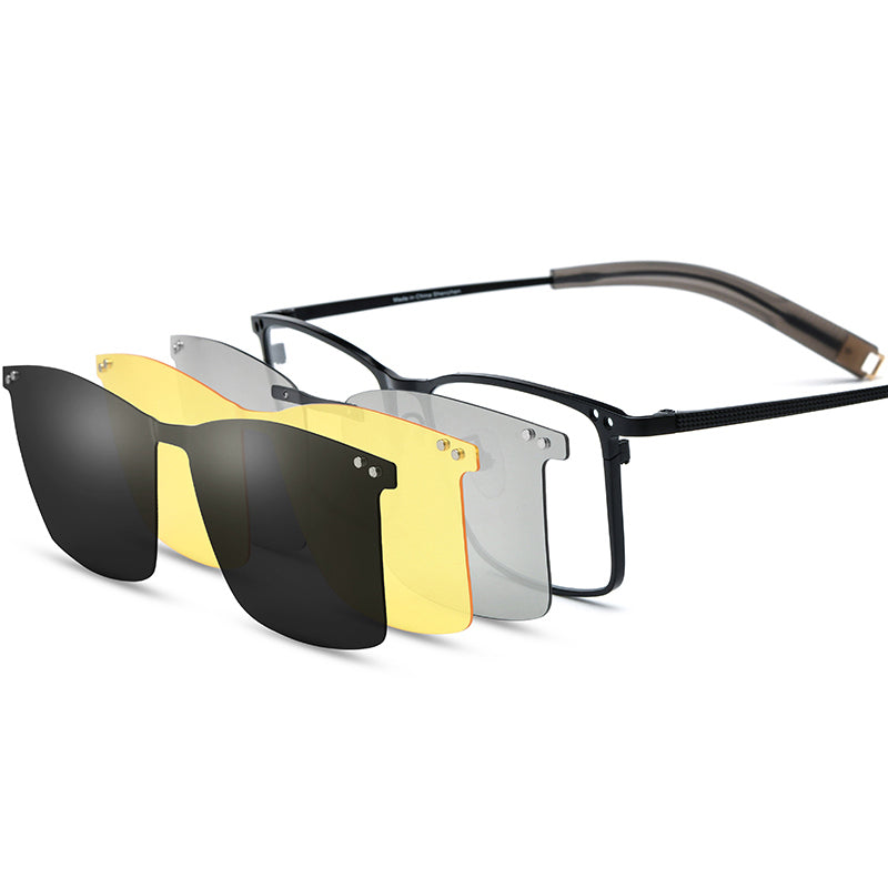 Pure Titanium Semi-Rimless Glasses Frame with Magnetic Clip-On Lenses - Black - MCROONS