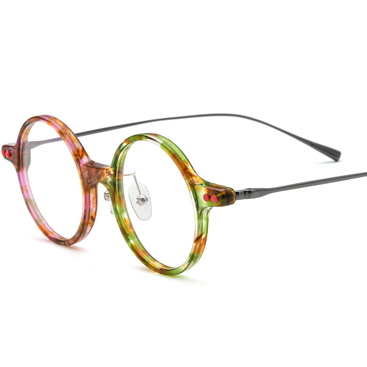 Retro Acetate Titanium Round Optical Glasses - Colourful - MCROONS