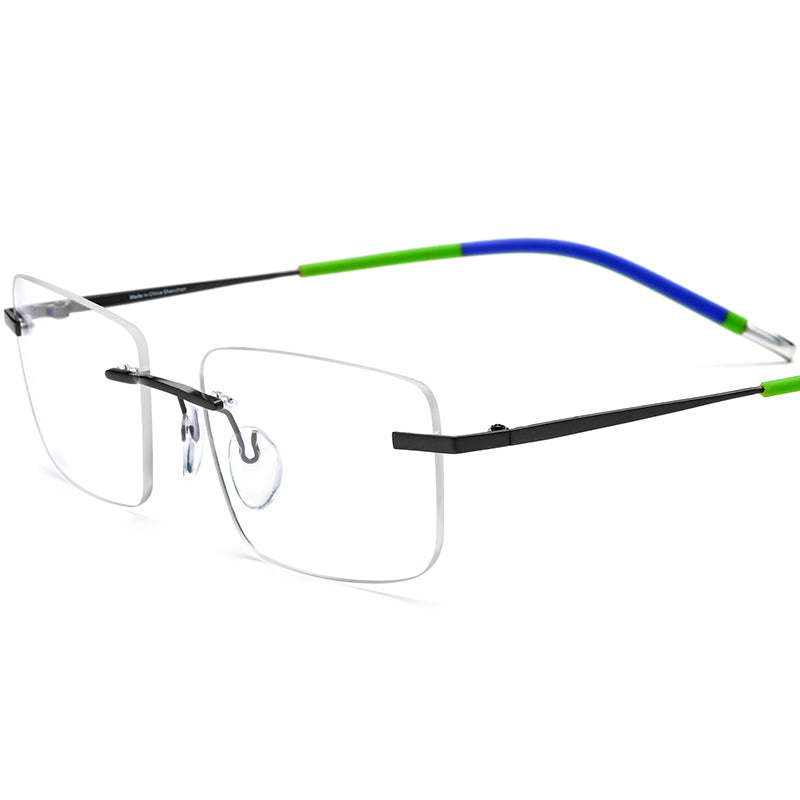 Ultralight Titanium Rimless Square Optical Glasses - Black Green - MCROONS