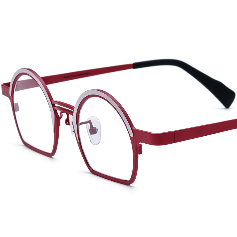 Colourful Titanium Half-Rim Round Optical Glasses - Grey Red - MCROONS
