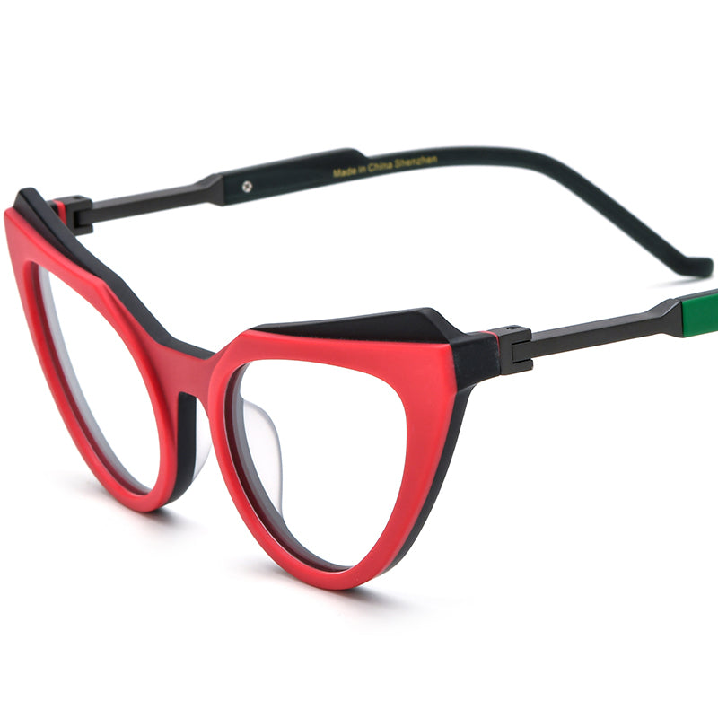 Retro Matte Acetate Cat Eye Optical Glasses Frame - Red - MCROONS