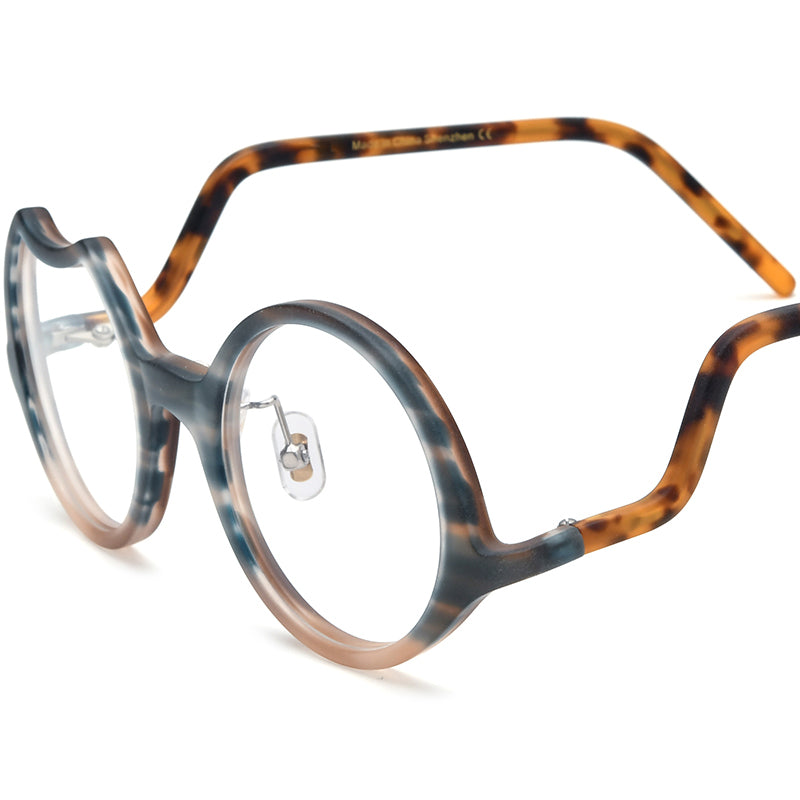 Retro Irregular Round Matte Acetate Optical Glasses Frame - Matte Leopard - MCROONS