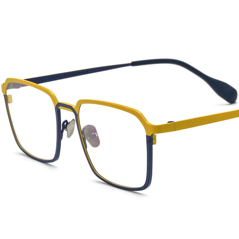 Titanium Square Optical Glasses Frame Two-Tone Retro - Matte Yellow Blue - MCROONS