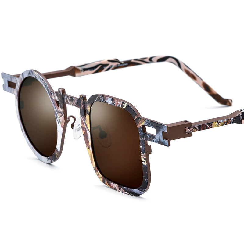 Print Titanium Square Sunglasses - Brown - MCROONS