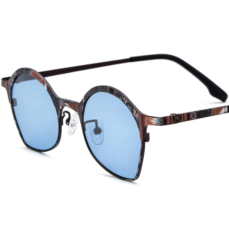 Vintage Titanium Cat Eye Polarised Sunglasses - Brown Blue Lens - MCROONS