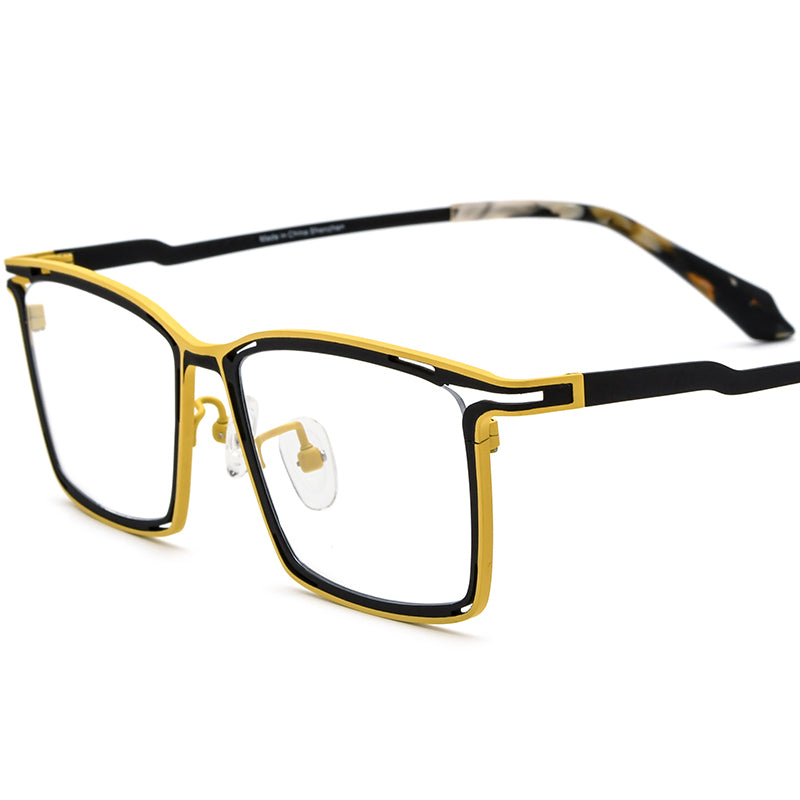Colourful Titanium Square Optical Glasses Frame Retro - MCROONS - Matte Yellow Black Frame