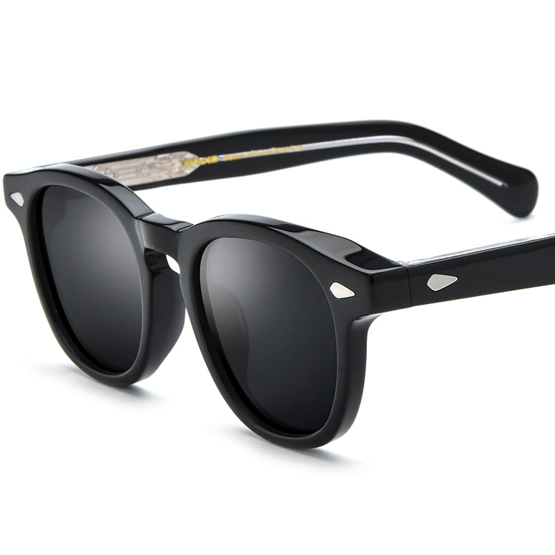 Vintage Round Acetate Polarized Sunglasses UV400 - Black Gray - MCROONS