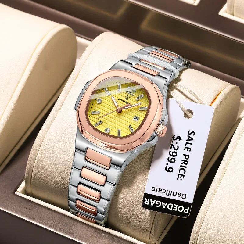 Poedagar 708 Women's Luxury Quartz Watch – Stainless Steel Band, Waterproof, Luminous, Date