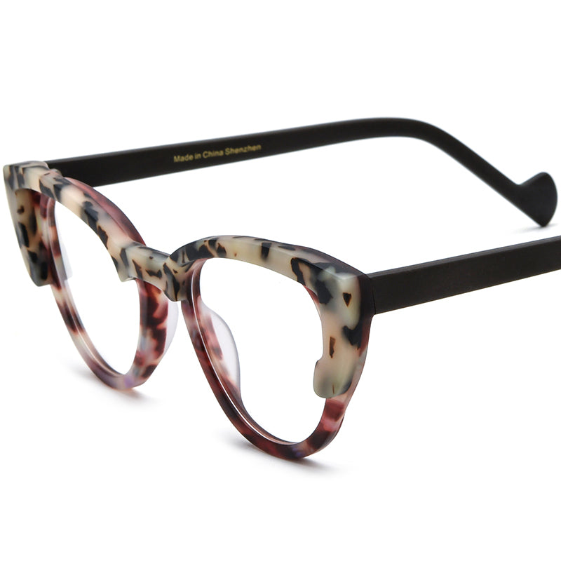 Multicolour Print Acetate Cat Eye Optical Glasses Frame - Matte Leopard - MCROONS