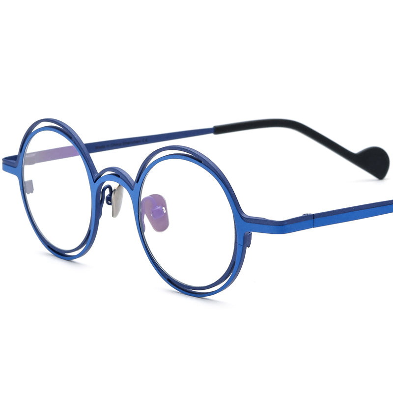 Titanium Round Optical Glasses Frame Vintage Retro Colour - Blue Dark Blue - MCROONS