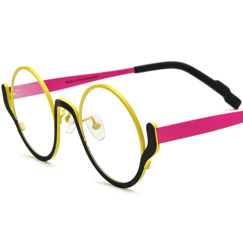 Colourful Titanium Round Optical Glasses Frame - Matte Yellow Black Frame - MCROONS