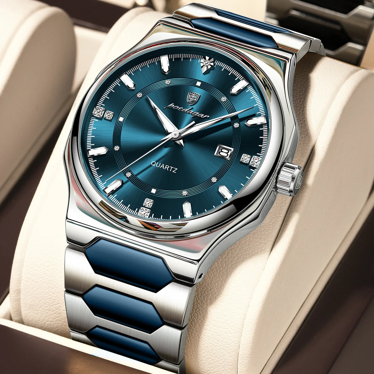 Poedagar 967 Men's Luxury Quartz Watch – Stainless Steel Band, Waterproof, Luminous, Date