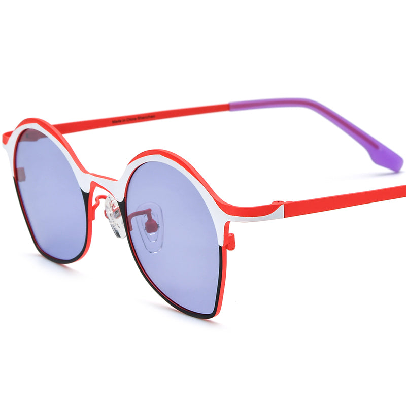 Colourful Titanium Cat Eye Polarized Sunglasses - White Black Purple Lens - MCROONS