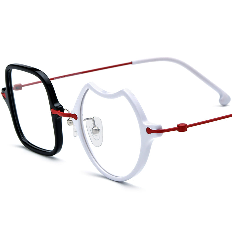 Asymmetric Geometric Optical Glasses Frame - Red - MCROONS