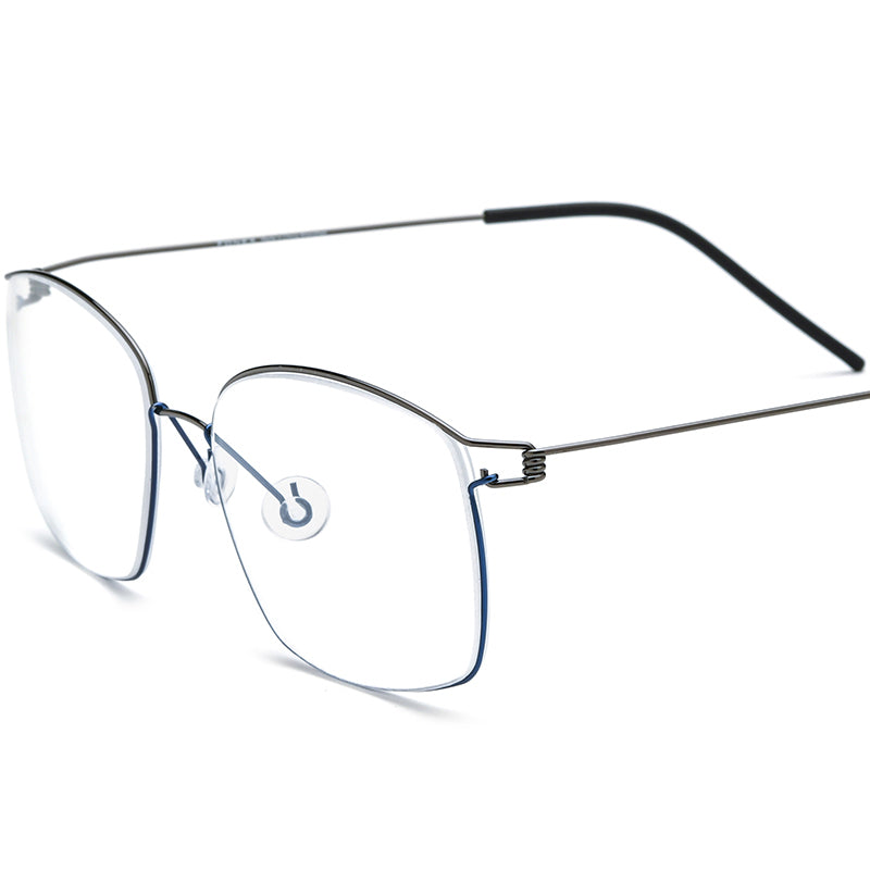 Screwless Titanium Alloy Square Optical Glasses Frame Vintage - Blue Grey - MCROONS