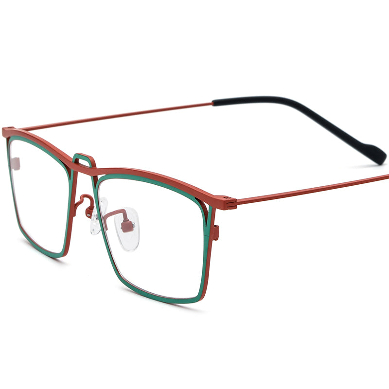 Colourful Retro Titanium Square Optical Glasses - Matte Green Red - MCROONS