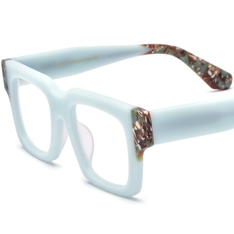 Retro Colourblock Square Matte Acetate Optical Glasses Frame - Matte Sky Blue - MCROONS