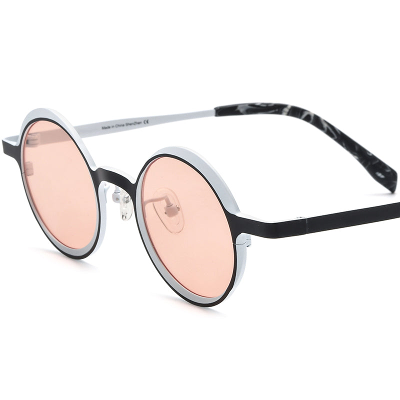 Titanium Round Polarized Sunglasses UV400 Retro - MCROONS - Black White Pink Lens