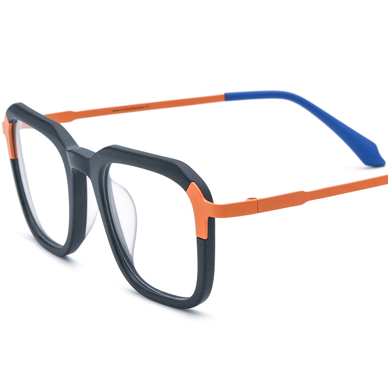 Acetate Titanium Square Optical Glasses Frame Retro - Matte Black - MCROONS