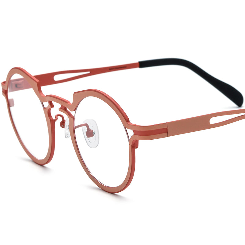 Colourful Titanium Round Optical Glasses Retro - Light Red - MCROONS