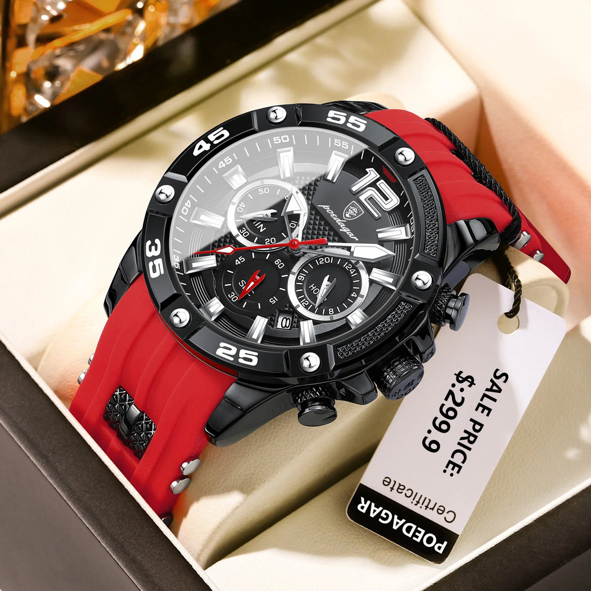 Poedagar 912 Men's Luxury Chronograph Quartz Watch – Silicone Strap, Waterproof, Luminous, Date