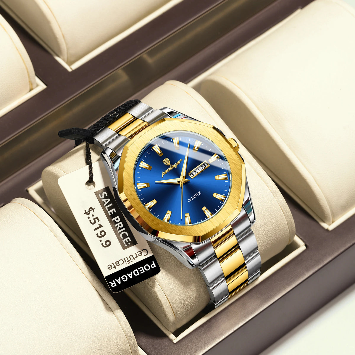 Poedagar 875 Men's Luxury Quartz Watch – Stainless Steel Band, Waterproof, Luminous, Date