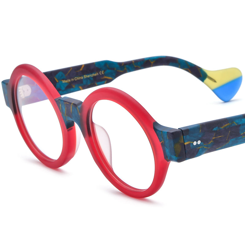 Vintage Round Gradient Acetate Optical Glasses Frame - Matte Red - MCROONS