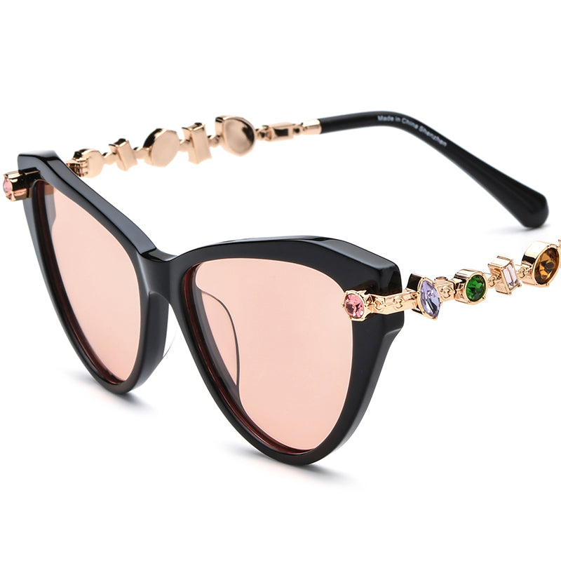 Diamante Cat Eye Polarized Sunglasses UV400 - MCROONS - Black Pink
