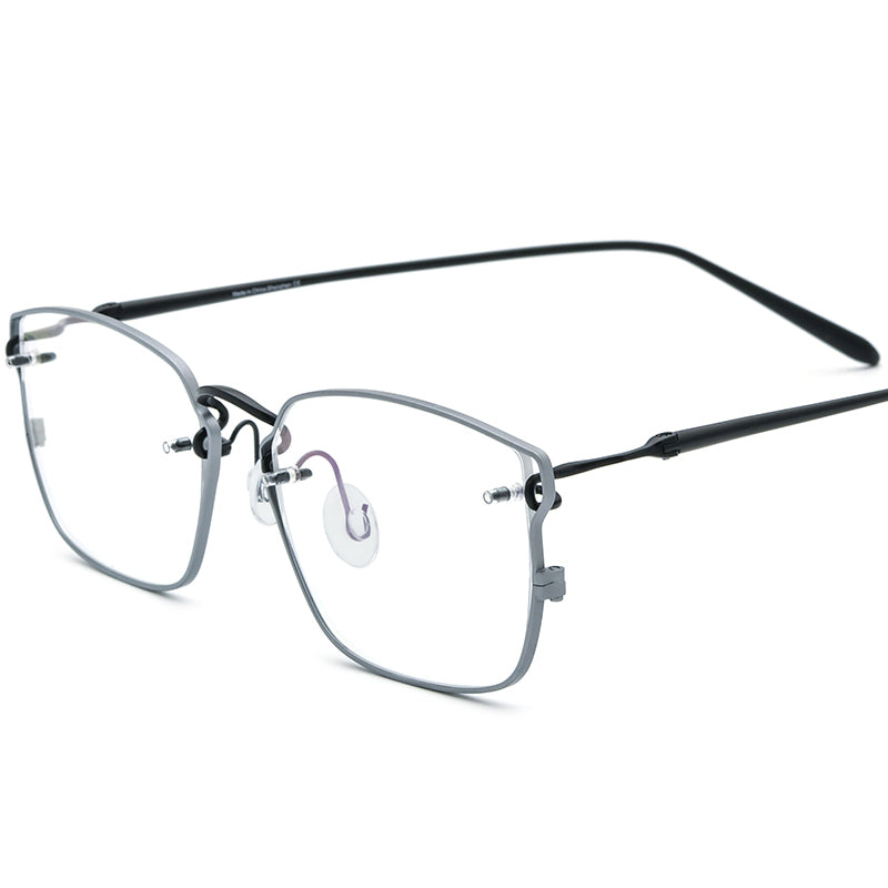 Designer Pure Titanium Square Optical Glasses - Silver Black - MCROONS