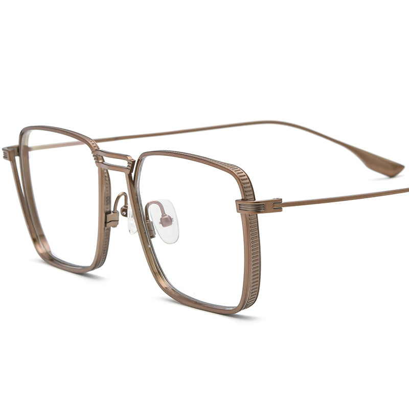 Japanese-Style Lightweight Titanium Square Optical Glasses Frame - Brown - MCROONS