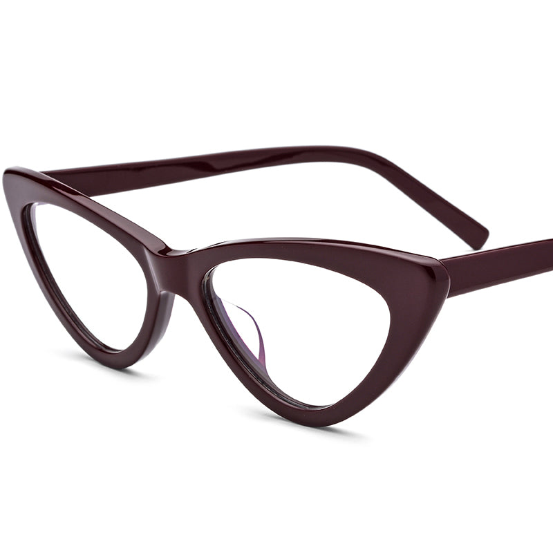 Designer Cat Eye Acetate Optical Glasses Frame - Wine Red - MCROONS