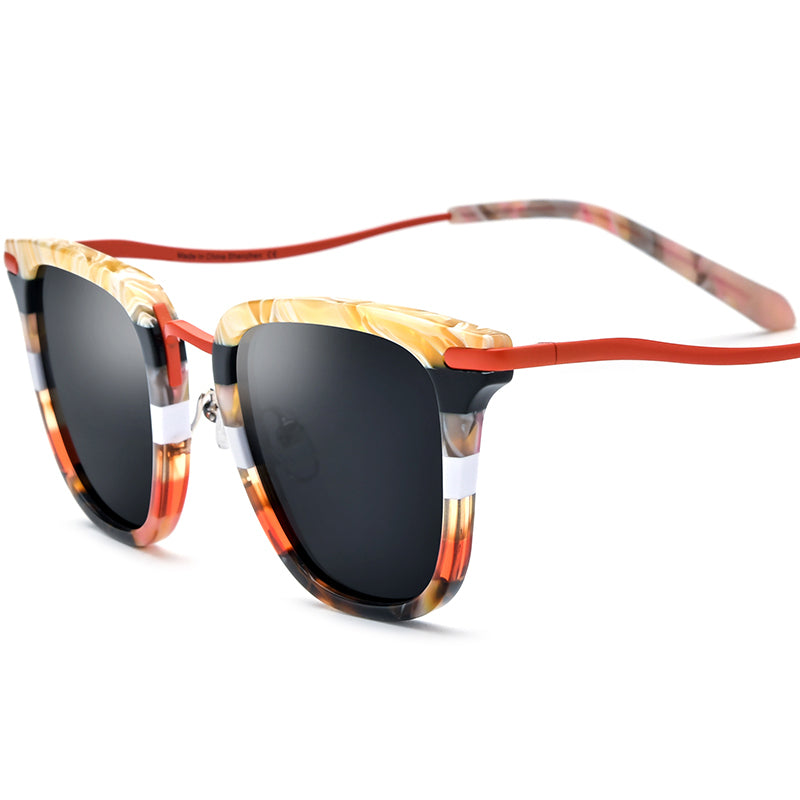 Polarised Acetate Titanium Square Sunglasses - Orange Gray Lens - MCROONS
