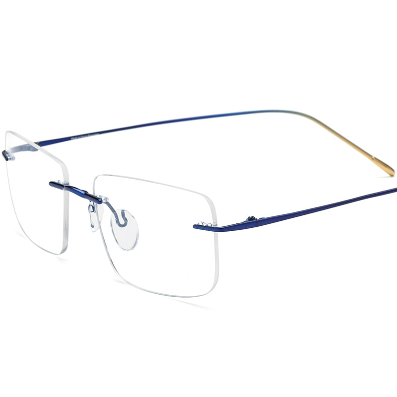 Titanium Square Optical Glasses Frame Rimless Ultralight - Blue Gradient Gold - MCROONS