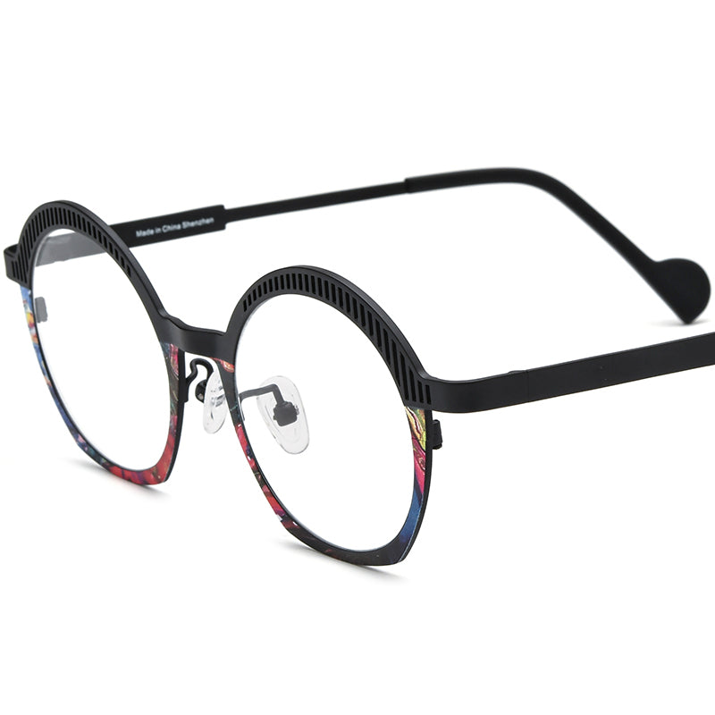 Titanium Oval Optical Glasses Frame Fashionable - Black Colourful - MCROONS