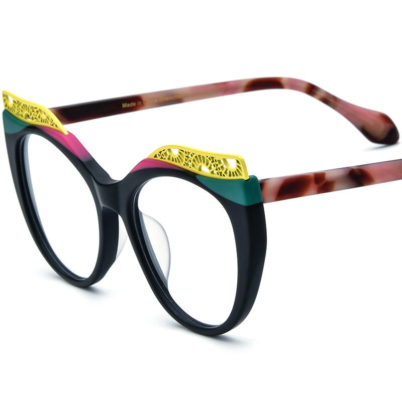 Matte Acetate Cat Eye Optical Glasses Frame Oversized - Black - MCROONS